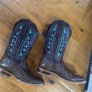 Brown Western Boots with Blue Embroidery